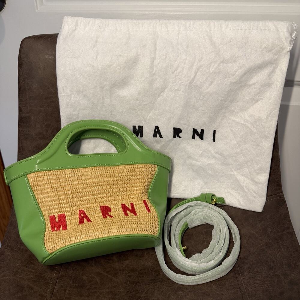 Marni Tropicalia Micro Bag Green Leather 2way with Dust Bag & Shoulder Strap